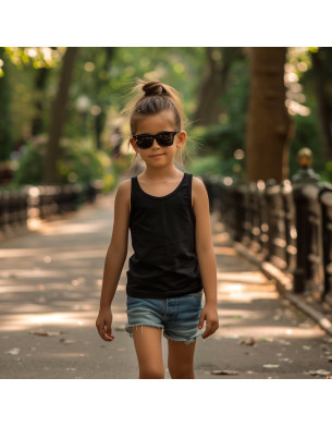 Made In Italy Superior Quality Chic And Breathable Girls Cotton Tank Top Black